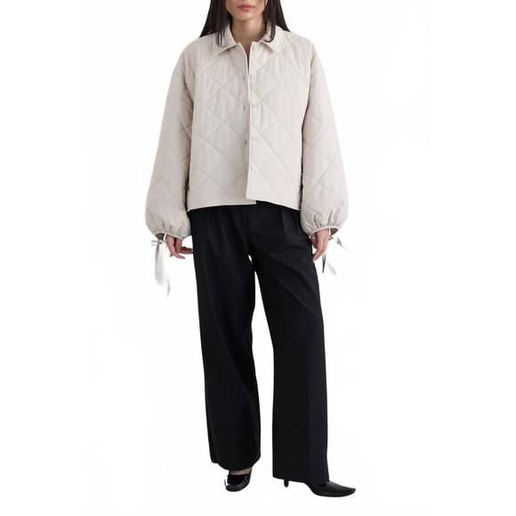 NEW MOD REF tie sleeve quilted long sleeve jacket in bone - Picture 3 of 6